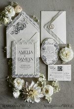 WEDDING INVITATIONS vintage lace/ rustic lace Personalized Golden Wedding invitations Vintage Lace Invites off white14