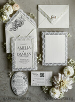 WEDDING INVITATIONS vintage lace/ rustic lace Personalized Golden Wedding invitations Vintage Lace Invites off white14