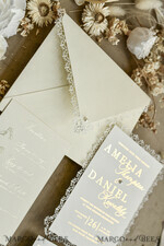 WEDDING INVITATIONS vintage lace/ rustic lace Personalized Golden Wedding invitations Vintage Lace Invites Ivory16