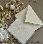 WEDDING INVITATIONS vintage lace/ rustic lace Personalized Golden Wedding invitations Vintage Lace Invites Ivory16
