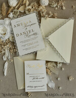 WEDDING INVITATIONS vintage lace/ rustic lace Personalized Golden Wedding invitations Vintage Lace Invites Ivory16