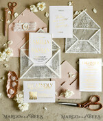 WEDDING INVITATIONS vintage lace/ rustic lace Luxury French Lace Wedding Invitations with Double Envelope Black & Gold Wedding Invitation Suite5