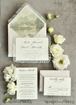 WEDDING INVITATIONS vintage lace/ rustic lace Personalized Golden Wedding invitations Vintage Lace Invites Ivory18