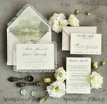 WEDDING INVITATIONS vintage lace/ rustic lace Personalized Golden Wedding invitations Vintage Lace Invites Ivory18