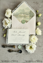 WEDDING INVITATIONS vintage lace/ rustic lace Personalized Golden Wedding invitations Vintage Lace Invites Ivory18