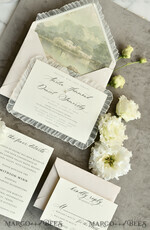 WEDDING INVITATIONS vintage lace/ rustic lace Personalized ivory Wedding invitations Vintage Lace Invites Sage green 18