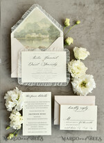 WEDDING INVITATIONS vintage lace/ rustic lace Personalized ivory Wedding invitations Vintage Lace Invites Sage green 18