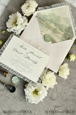 WEDDING INVITATIONS vintage lace/ rustic lace Personalized ivory Wedding invitations Vintage Lace Invites Sage green 18