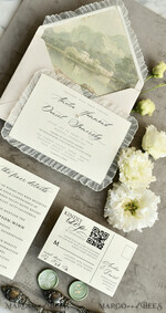 WEDDING INVITATIONS vintage lace/ rustic lace Personalized ivory Wedding invitations Vintage Lace Invites Sage green 18