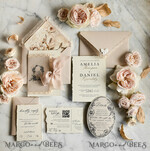 WEDDING INVITATIONS vintage lace/ rustic lace Personalized Golden Wedding invitations Vintage Lace Invites Beige45