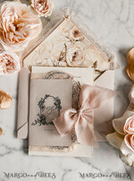 WEDDING INVITATIONS vintage lace/ rustic lace Personalized Golden Wedding invitations Vintage Lace Invites Beige45