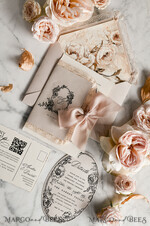 WEDDING INVITATIONS vintage lace/ rustic lace Personalized Golden Wedding invitations Vintage Lace Invites Beige45