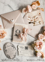 WEDDING INVITATIONS vintage lace/ rustic lace Personalized Golden Wedding invitations Vintage Lace Invites Beige45