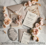 WEDDING INVITATIONS vintage lace/ rustic lace Personalized Golden Wedding invitations Vintage Lace Invites Beige45