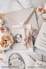WEDDING INVITATIONS vintage lace/ rustic lace Personalized Golden Wedding invitations Vintage Lace Invites Beige45