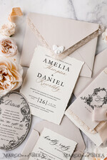 WEDDING INVITATIONS vintage lace/ rustic lace Personalized Golden Wedding invitations Vintage Lace Invites Beige45