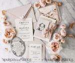 WEDDING INVITATIONS vintage lace/ rustic lace Personalized Golden Wedding invitations Vintage Lace Invites Beige45