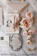 WEDDING INVITATIONS vintage lace/ rustic lace Personalized Golden Wedding invitations Vintage Lace Invites Beige45