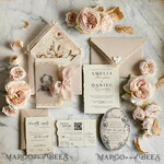 WEDDING INVITATIONS vintage lace/ rustic lace Personalized Golden Wedding invitations Vintage Lace Invites Beige45