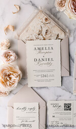 WEDDING INVITATIONS vintage lace/ rustic lace Personalized Golden Wedding invitations Vintage Lace Invites Beige45