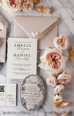 WEDDING INVITATIONS vintage lace/ rustic lace Personalized Golden Wedding invitations Vintage Lace Invites Beige45