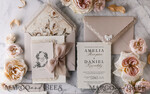 WEDDING INVITATIONS vintage lace/ rustic lace Personalized Golden Wedding invitations Vintage Lace Invites Beige45