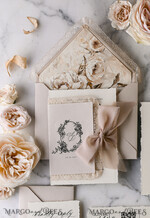 WEDDING INVITATIONS vintage lace/ rustic lace Personalized Golden Wedding invitations Vintage Lace Invites Beige45