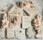 WEDDING INVITATIONS vintage lace/ rustic lace Personalized Golden Wedding invitations Vintage Lace Invites Beige45