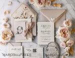 WEDDING INVITATIONS vintage lace/ rustic lace Personalized Golden Wedding invitations Vintage Lace Invites Beige45