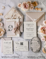 WEDDING INVITATIONS vintage lace/ rustic lace Personalized Golden Wedding invitations Vintage Lace Invites Beige45