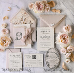WEDDING INVITATIONS vintage lace/ rustic lace Personalized Golden Wedding invitations Vintage Lace Invites Beige45