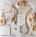 WEDDING INVITATIONS vintage lace/ rustic lace Personalized Golden Wedding invitations Vintage Lace Invites Beige45
