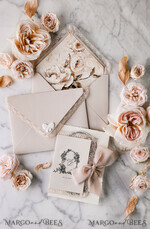 WEDDING INVITATIONS vintage lace/ rustic lace Personalized Golden Wedding invitations Vintage Lace Invites Beige45