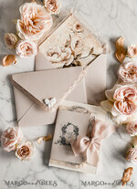 WEDDING INVITATIONS vintage lace/ rustic lace Personalized Golden Wedding invitations Vintage Lace Invites Beige45