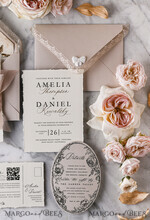 WEDDING INVITATIONS vintage lace/ rustic lace Personalized Golden Wedding invitations Vintage Lace Invites Beige45