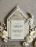 WEDDING INVITATIONS vintage lace/ rustic lace Personalized Golden Wedding invitations Vintage Lace Invites Ivory43