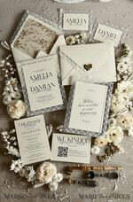 WEDDING INVITATIONS vintage lace/ rustic lace Personalized Golden Wedding invitations Vintage Lace Invites Ivory43
