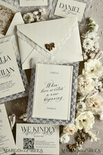WEDDING INVITATIONS vintage lace/ rustic lace Personalized Golden Wedding invitations Vintage Lace Invites Ivory43