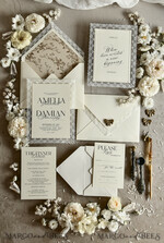 WEDDING INVITATIONS vintage lace/ rustic lace Personalized Golden Wedding invitations Vintage Lace Invites Ivory43