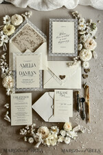 WEDDING INVITATIONS vintage lace/ rustic lace Personalized Golden Wedding invitations Vintage Lace Invites Ivory43