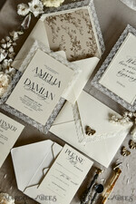 WEDDING INVITATIONS vintage lace/ rustic lace Personalized Golden Wedding invitations Vintage Lace Invites Ivory43