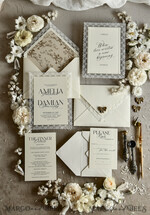 WEDDING INVITATIONS vintage lace/ rustic lace Personalized Golden Wedding invitations Vintage Lace Invites Ivory43