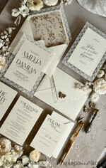 WEDDING INVITATIONS vintage lace/ rustic lace Personalized Golden Wedding invitations Vintage Lace Invites Ivory43