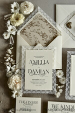 WEDDING INVITATIONS vintage lace/ rustic lace Personalized Golden Wedding invitations Vintage Lace Invites Ivory43