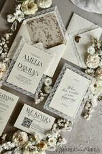 WEDDING INVITATIONS vintage lace/ rustic lace Personalized Golden Wedding invitations Vintage Lace Invites Ivory43