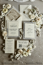 WEDDING INVITATIONS vintage lace/ rustic lace Personalized Golden Wedding invitations Vintage Lace Invites Ivory43