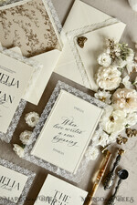 WEDDING INVITATIONS vintage lace/ rustic lace Personalized Golden Wedding invitations Vintage Lace Invites Ivory43