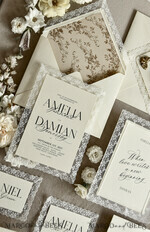 WEDDING INVITATIONS vintage lace/ rustic lace Personalized Golden Wedding invitations Vintage Lace Invites Ivory43