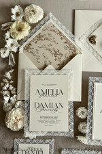 WEDDING INVITATIONS vintage lace/ rustic lace Personalized Golden Wedding invitations Vintage Lace Invites Ivory43