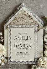 WEDDING INVITATIONS vintage lace/ rustic lace Personalized Golden Wedding invitations Vintage Lace Invites Ivory43